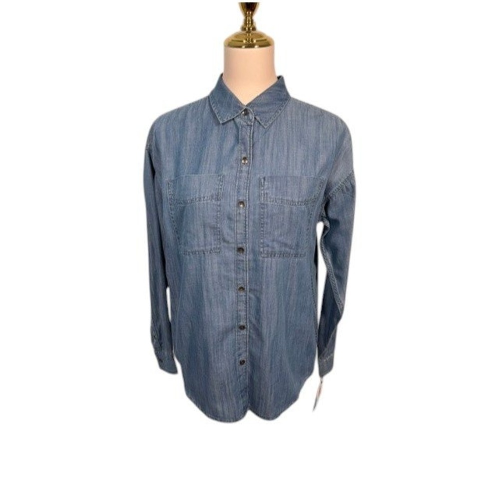 NWT Nautica Chambray Shirt Women's S Tencel Cotton Denim Button Up - Picture 1 of 13